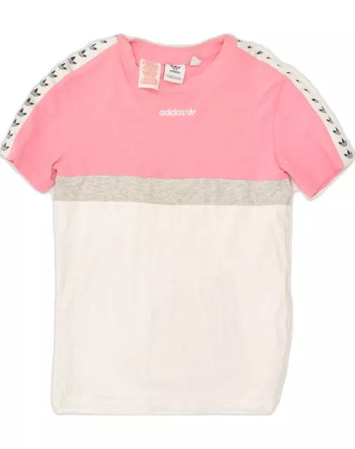 ADIDAS Girls T-Shirt Top 11-12 Years Pink Colourblock Cotton RN03