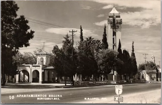 1948 MONTERREY, Mexico RPPC Real Photo Postcard APARTAMENTOS REGINA Street View