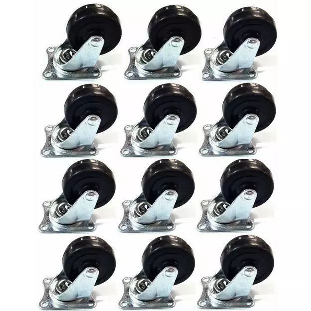 12 pc 2" Swivel Caster Wheel  Top Plate with Ball Bearings Hard Rubber Wheels