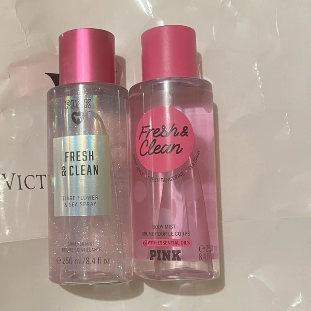 New Victoria's Secret PINK Fresh and Clean Shimmer Fragrance Body Mist 8.4oz Set