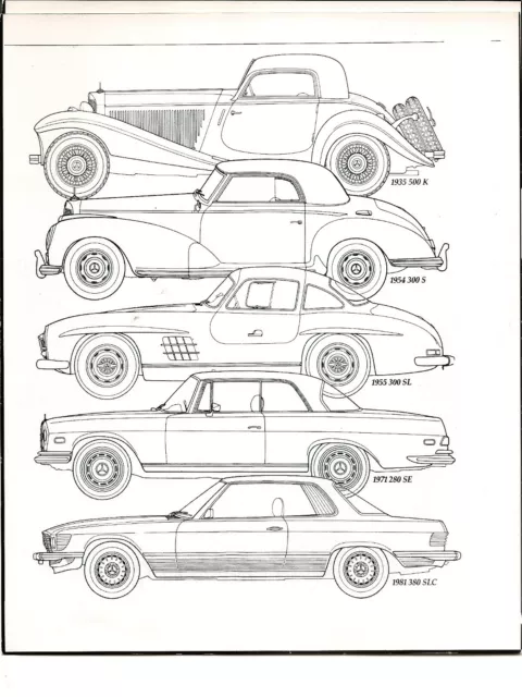 MERCEDES BENZ - Car recognition drawings silhouettes 1935-1981 Coupe models