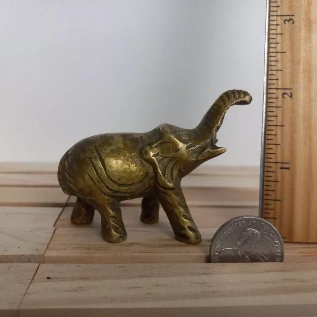 Vintage Metal Elephant Figurine Small Trunk Up Baby No Tusks Brass 2