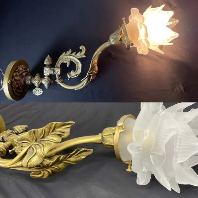 1 REWIRED Antique Gas Wall Sconce Art Nouveau Deco Crafts Victorian Glass Flower