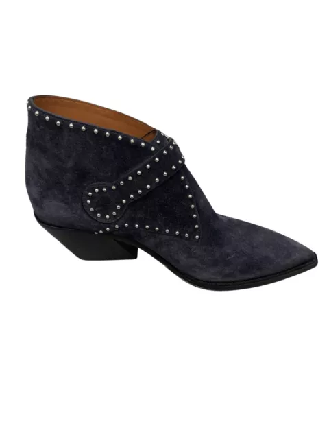 Sz 37.5 Givenchy Elegant Boots Studded Navy Suede Western Ankle Booties Shoes 3