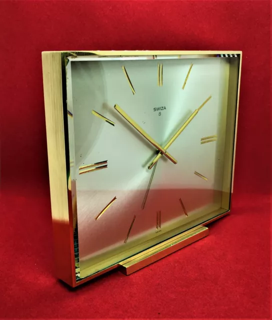 Old Vintage Heavy Brass Swiza 8 Swiss Desk Alarm Clock