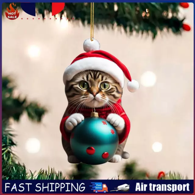 Christmas Cute Hanging Cat Ornaments Acrylic Tree Car Pendant Decorations (D) FR