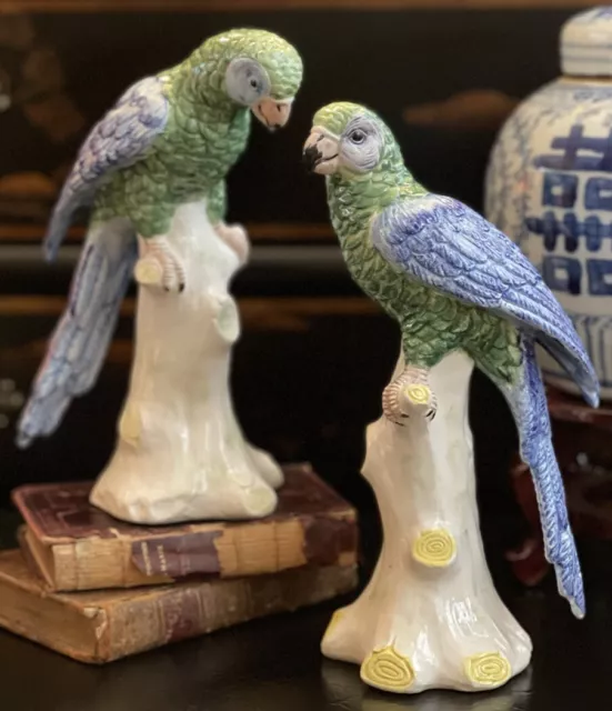 Calming Chelsea House Chinoiserie Parrot Parakeet Bird Paradise Mantle Pair 8”