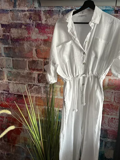 Leinen Jumpsuit Overall Fleur de Lin, Gr. XL, weiss