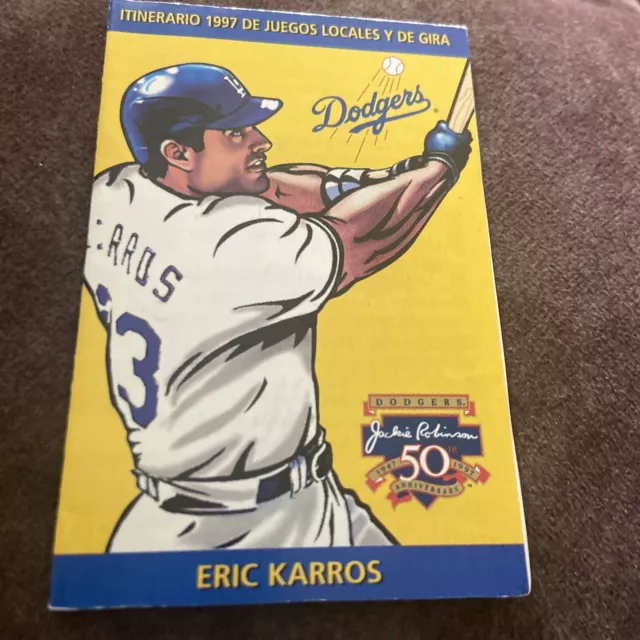 LA Dodgers 1997 MLB Baseball Pocket Schedule Miller Lite Eric Karros SPANISH