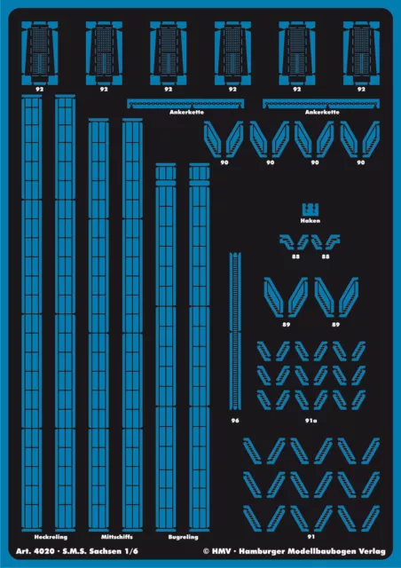 Modell-Zubehörsatz Lasercut-Detailset für SMS Sachsen 1:250 HMV Hamburger Mod...