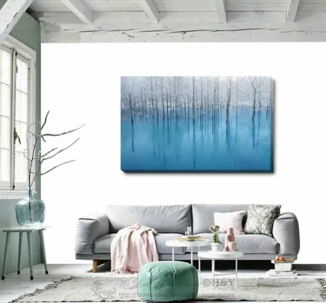 Blue Forest Canvas Print Framed Wall Art Home Office Shop Bar Decor Gift DIY