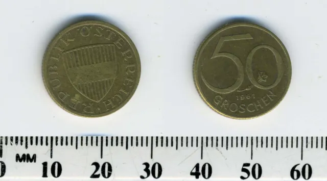 Austria 1961 - 50 Groschen Aluminum-Bronze Coin - Austrian shield 5
