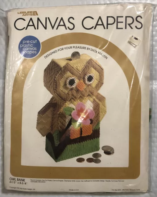 Kit de colección 1981 Leisure Arts ALCAPARRAS DE LONA Banco de búho Nuevo