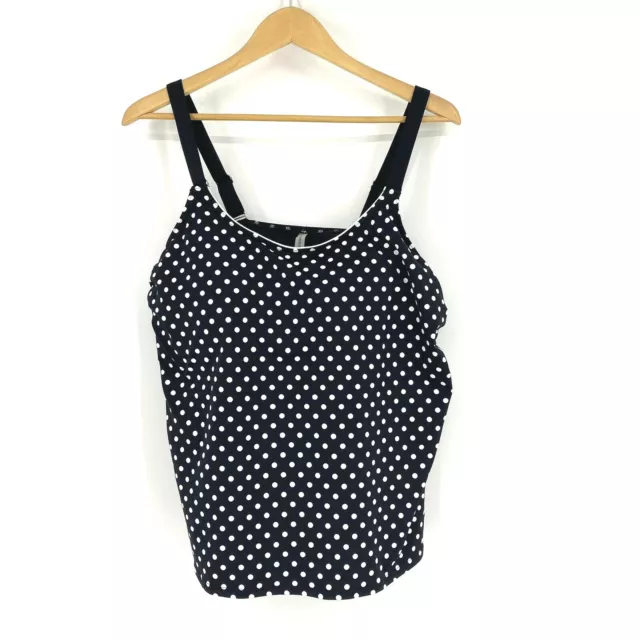 Lands End Tankini Top Size 18 Womens Black Polka Dot Swim Soft Cup Scoop Neck