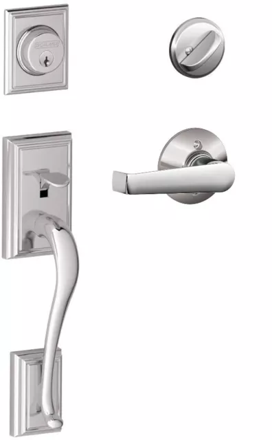 Schlage F60 ADD 625 ELA Entry Handleset Addison Bright Chrome Elan Lever NEW