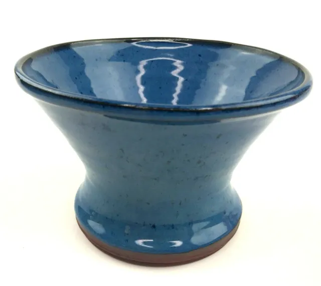 Signed RIE Art Bowl Vase Hand Made Studio Stoneware Pottery Blue Glazed Planter