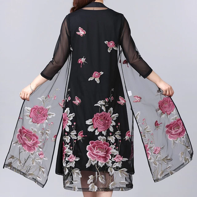 Pur Femme Broderie Dentelle Florale Maille Cardigan Haut Bouton Grenouille Été