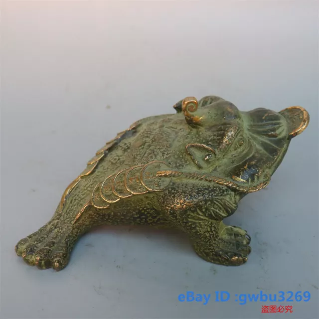 Collect Chinese Fengshui Old Bronze Gild carved Myth Animal Toad Statue 42610