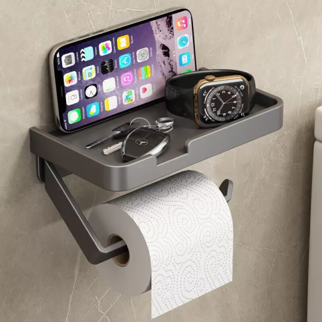Toilet Paper Roll Holder with Phone Shelf Wall Mounted Brass Tissue Rack Storage 3