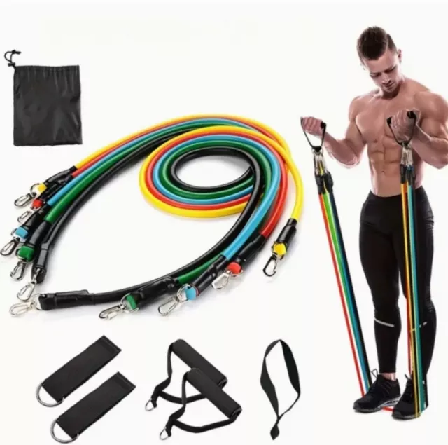 Fitness Resistance Bands Set, 5 Tubes With Handles Door Anchor,Ankle Strap 11pcs