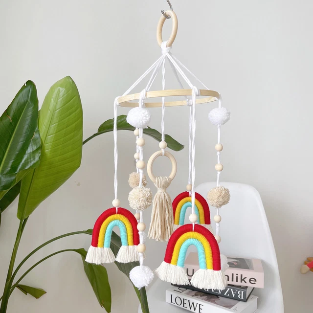 BOHO BABY MOBILE Baby Crib Mobile Nursery Cot Mobile Macrame Rainbow