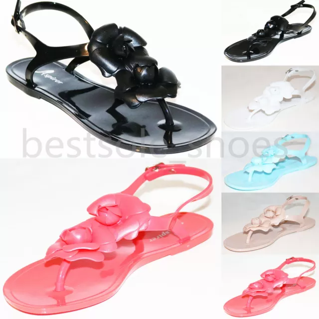 Womens Ladies Floral Flat Sandals Summer Jelly Flip Flops Pumps Beach Shoes Size