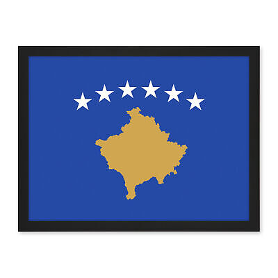 Póster de la República de Kosovo Bandera Nacional País Enmarcado Arte Imagen Impreso 18X24