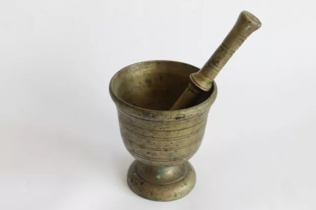 Antique Brass Pharmacy Mortar And Pestle 19 Century