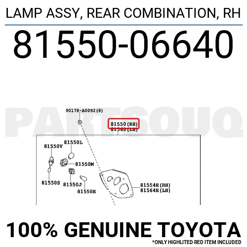 8155006640 Genuine Toyota LAMP ASSY, REAR COMBINATION, RH 81550-06640 OEM
