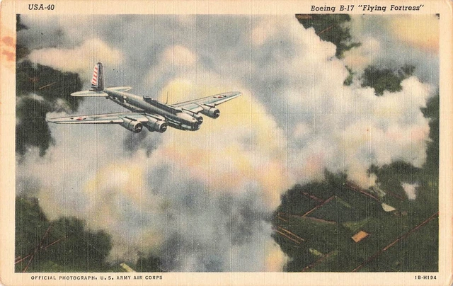 Vintage Postcard Aerial View, Boeing B-17 "Flying Fortress" WW2