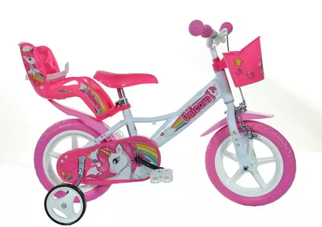 Dino Unicorn 12" Kids Single Speed Bike Girls Bicycle Pink Stabilisers 124RL-UN