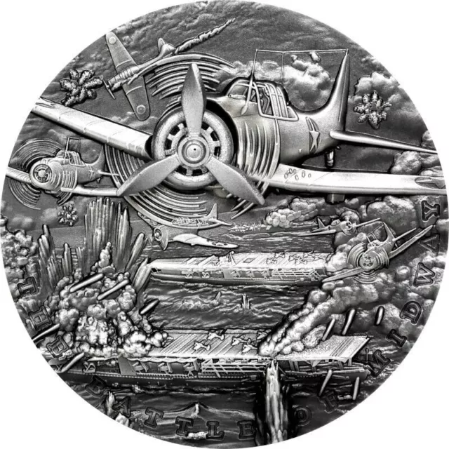 THE BATTLE OF MIDWAY SEA BATTLES 2021 2 oz High Relief Pure Silver Coin Niue