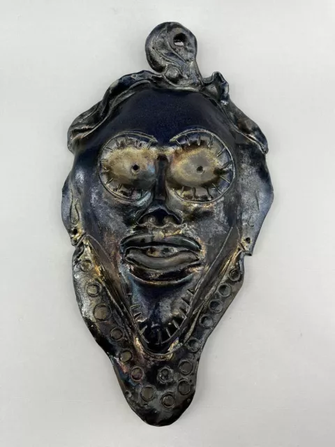 Flowing Woman Face 16” Mask Art Raku Pottery Studio Wall Decor Female Sculpture