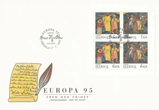 Schweden Briefmarken FDC, 1995, Europa 95 Sverige Förstagsbrev