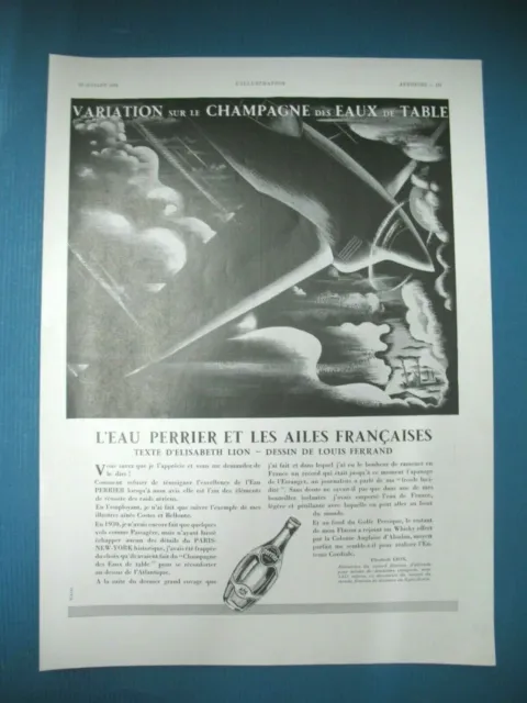 Perrier Press Advertisement Champagne Des Eau De Table Illustration Ferrand1938