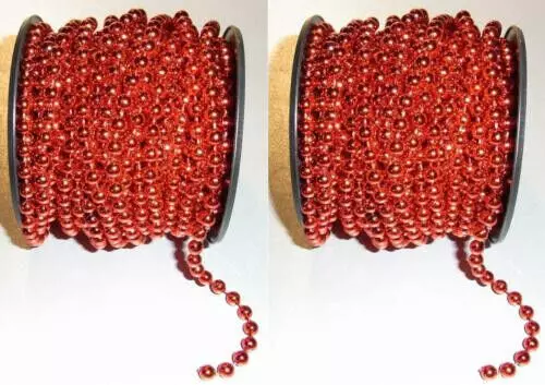 2x 15m Perlenband rot Perlenkette Ø6mm Kette Weihnachtsbaum Christbaumschnur