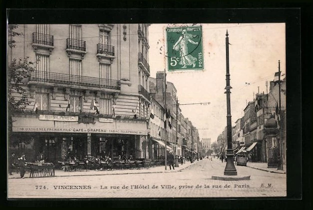 CPA Vincennes, La rue de l´Hotel de Ville, prise de la rue de Paris 1908