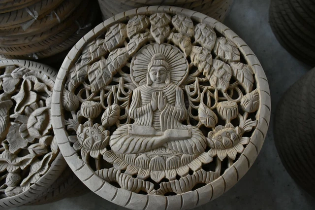 Redefine your home with Round 24" Luxury fretwork, hand-carved teak wall panel