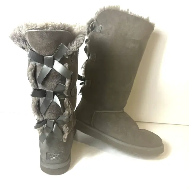 UGG Australia Womens Sz 9 Bailey Bow 1007308 Gray Suede Winter Tall Boot Pull On