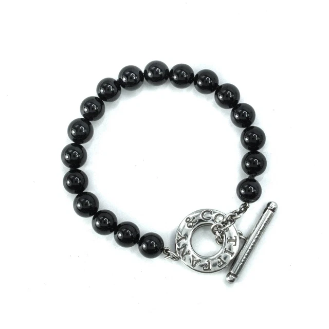 Tiffany & Co Black Onyx Bead Toggle Sterling Silver Bracelet - 17cm