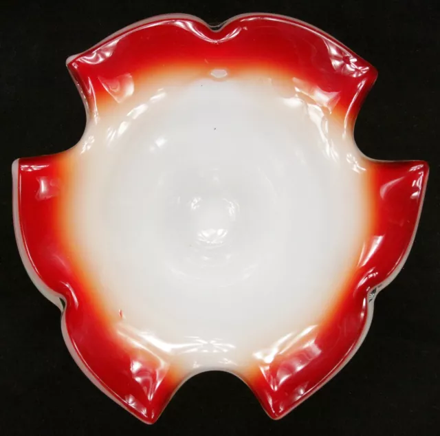 Vintage Murano Art Glass Red White Bowl Ashtray Venetian Mid Century Modern Old