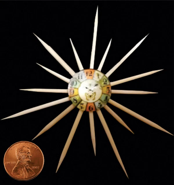 Dollhouse Miniature Starburst Wall Clock Wood 1:12 Scale OOAK Mid-Century Mo New