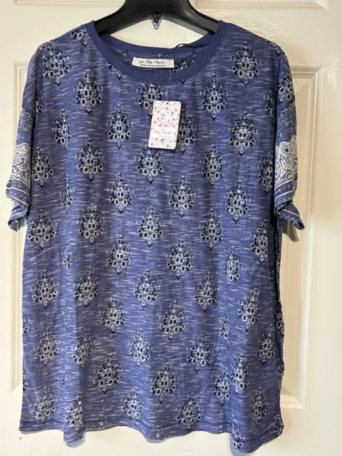 Free People Women’s Maybelle Printed Oversized T-Shirt Navy Combo Size M NWT