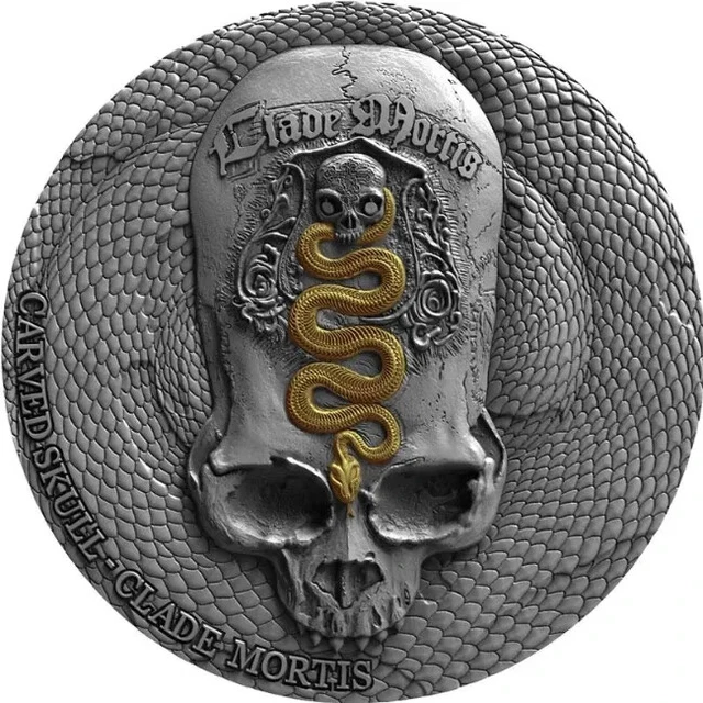2018 Carved Skull Clade Mortis 1oz Silver Antiqued Coin