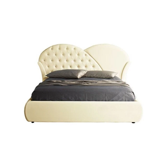 Cama doble con contenedor en ecopiel color crema 215x220xh.122 cm