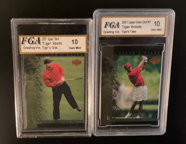 2001 Upper Deck Tiger's Tales Tiger Woods Graded 10 Golf Card Lot - 2 Cards