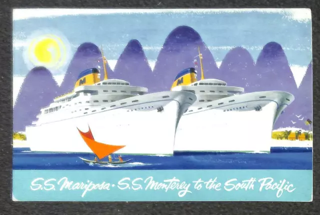 MATSON LINES S.S. MARIPOSA SS MONTEREY TIN CAN MAIL POSTCARD (c.1930s)