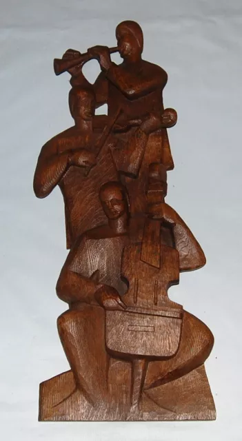 riesiges Holzrelief, Holzfigur, M usiker, Orchester, Figur, Schnitzerei, 83cm