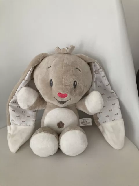 Doudou Peluche lapin AUCHAN beige gris blanc Nez Coeur Rose Fleur Et Noeuds