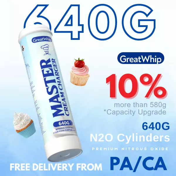 Whipped Cream Chargers Cannister 640g X 1 Tank GreatWhip Ultra Pure Clean